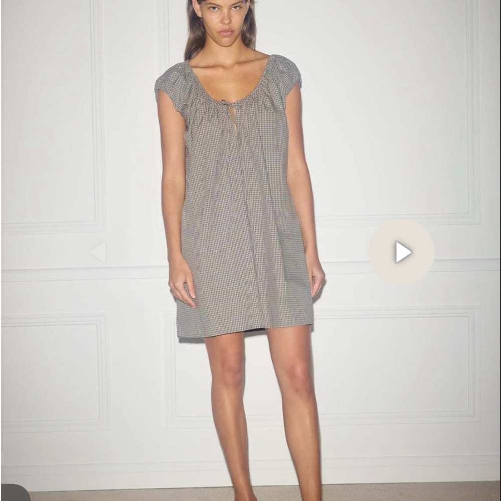 DEIJI STUDIOS CAPPED SLEEVE DRESS KHAKI CHECK